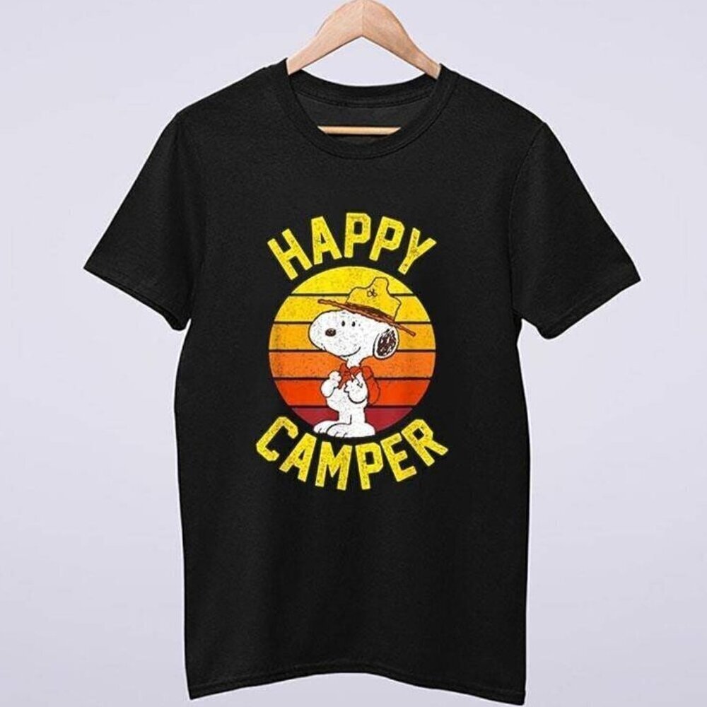 Peanuts Snoopy Happy Camper Outdoor Adventure Cute Cartoon Graphic T-Shirt